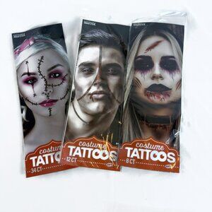 New Halloween Temporary 'Costume Face Tattoos' Lot of 3 Savvi